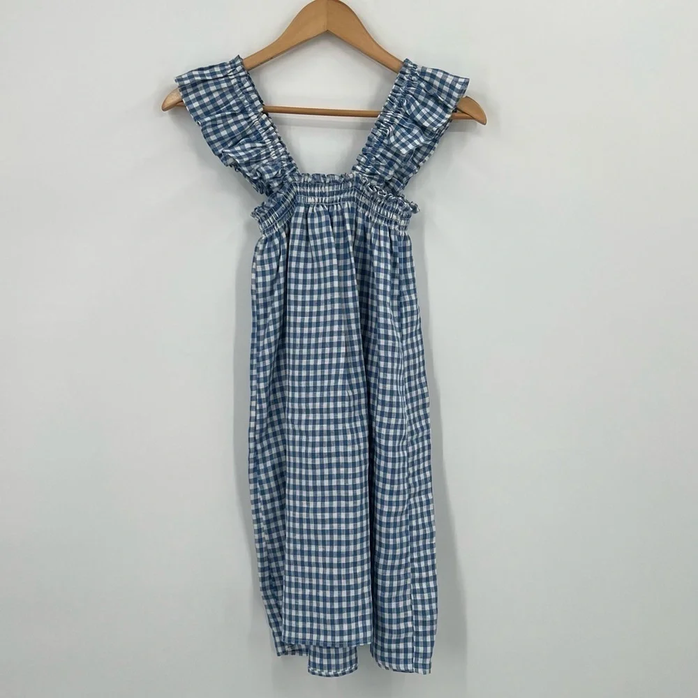 Reformation Albany Checkered Dress Blue white linen ruffle mini nap Gingham - Picture 2 of 5